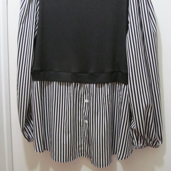 SHEIN Curve Essnce Plus Striped Print Top Lantern Sleeve 2 in 1 top Black Sz 4X - Picture 3 of 14
